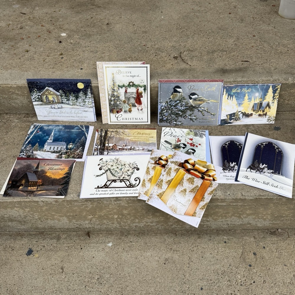 Lot Of 13 Christmas Collection Cards With Matching Envelopes Shiny‎ Gold